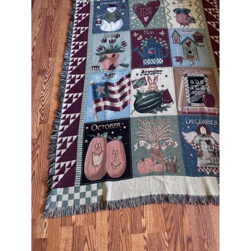 Vicky Howard Calendar Year Woven Tapestry Throw Blanket Wall‎ Hanging 12 Months